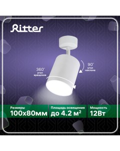 Светильник спот Arton накладной поворотный LED 80х100мм 4200К 12Вт белый Ritter
