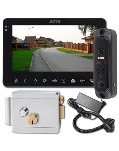 Комплект видеодомофона 7 для дома с электромеханическим замком на калитку черный Atis