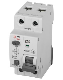 Выключатель автоматический дифференциального тока 1P N C25 30мА тип АC защита 230В АВДТ 4 Era