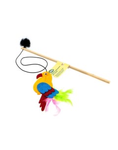 Игрушка для кошек Дразнилка удочка Попугай с перьями 14х30см Вака