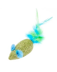 Игрушка для кошек Мышь из мяты ушки с разноцветными перьями Ecopet