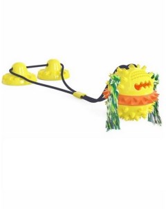 Игрушка для собак Мяч с веревкой шипованный желтый с двумя присосками 75 см N1
