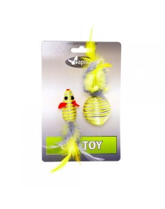 Игрушка для кошек Мышка и мячик с перьями серебряно золотые 5 и 4см Papillon