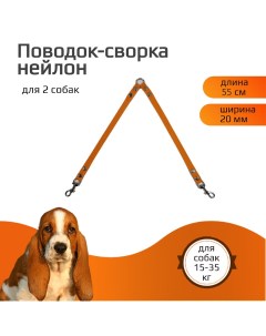 Поводок сворка для собак нейлон оранжевый 2 х 55 см х 20 мм Хвостатыч