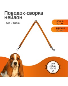 Поводок сворка для собак нейлон оранжевый 2 х 60 см х 20 мм Хвостатыч