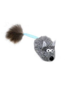 Игрушка для кошек Лиса L серая с хвостом трубочка с кисточкой из меха Gosi