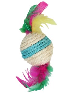 Мяч сизалевый с перьями Леденец 5 см белая синяя Nobrand