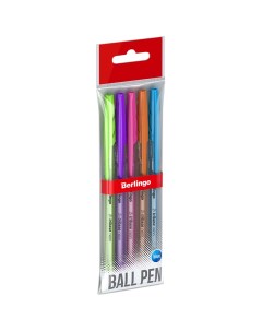 Ручка шариковая Tribase Neon синяя 0 7мм ассорти 5шт пакет с европодвесом Berlingo