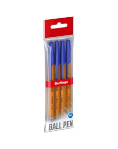 Ручка шариковая Tribase Orange синяя 0 7мм 4шт пакет с европодвесом Berlingo