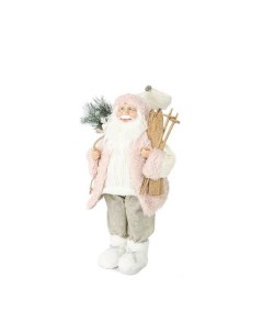 Дед Мороз в розовой шубке с лыжами и подарками 45 см Maxitoys