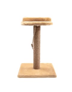 Когтеточка столбик 40х40х60 см с полкой джутом и подвесной игрушкой веревкой для кошек крем брюле Домоседы