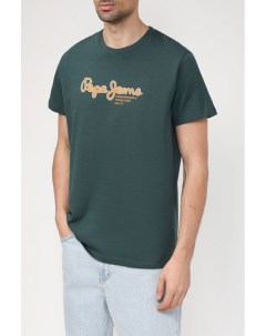 Хлопковая футболка с логотипом бренда Pepe jeans