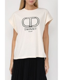Хлопковая футболка с принтом бренда Twinset
