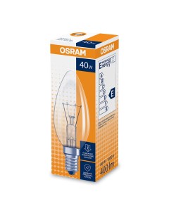 Лампа накаливания E14 2700К 40 Вт 400 Лм 230 В свеча прозрачная Osram
