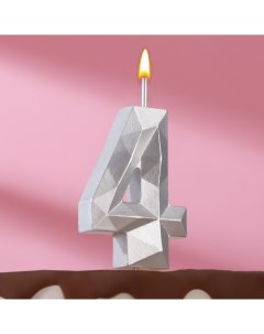 Свеча в торт на шпажке Многогранник цифра 4 11х4 3 см серебро Nobrand