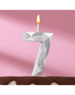 Свеча в торт на шпажке Многогранник цифра 7 11х4 3 см серебро Nobrand