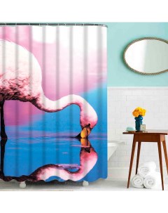 Шторка для ванной комнаты 180x200 из водонепроницаемой ткани Фламинго у озера MZ 137 Melodia della vita