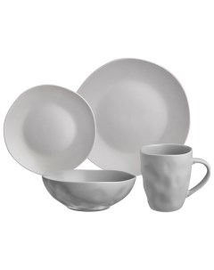 Набор посуды обеденный на 4 персоны SHADOW 16 предметов керамика светло серый Bronco