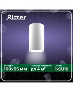 Светильник спот Arton накладной 55х100 мм алюминий GU10 белый Ritter