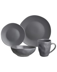 Набор посуды обеденный на 4 персоны SHADOW 16 предметов каменная керамика серый Bronco