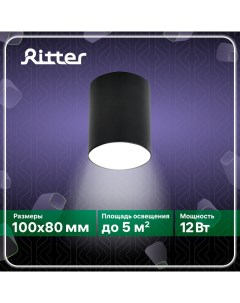 Светильник спот Arton накладной светодиодный 80х100 мм 4200К 12 Вт чёрный Ritter