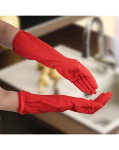 Перчатки хозяйственные резиновые размер M длинные манжеты 90 гр цвет красный Доляна