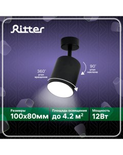 Светильник спот Arton накладной поворотный LED 80х100мм 4200К 12Вт чёрный Ritter