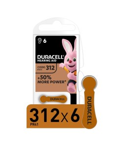 Батарейки DURАCELL ZA312 для слух аппаратов бл 6шт Duracell