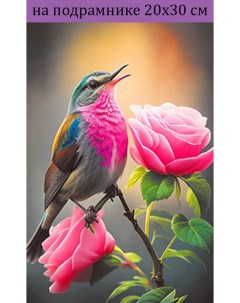 Алмазная мозаика SZX767 птица на розе на подрамнике 20х30 Nobrand