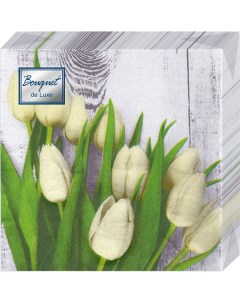 Салфетки бумажные белые тюльпаны 24х24 3сл 25л Bouquet de luxe