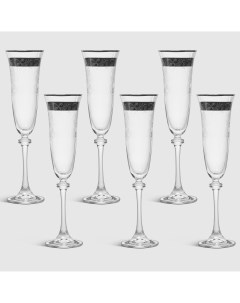 Набор рюмок для шампанского ASIO декор Панто платиновая лента 190 мл 6 шт Crystalite bohemia