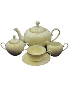 Сервиз чайный Магнолия крем декор золото 6 персон 17 предметов Hatori