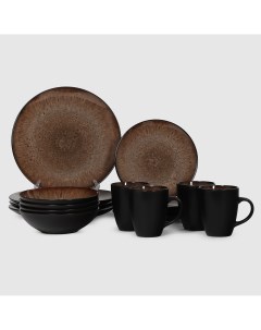 Набор столовый 16 предметов коричневый керамика Meibo