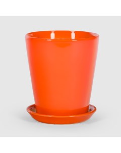 Кашпо керамическое для цветов 13x15см оранжевый глянец Shine pots