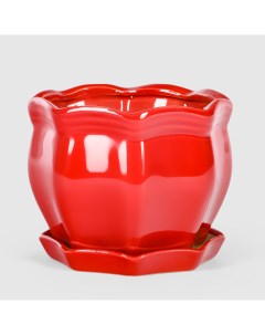 Кашпо керамическое для цветов 15x11см красный глянец Shine pots