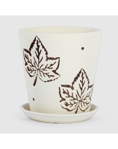 Кашпо керамическое для цветов 20x20см белый листья Shine pots