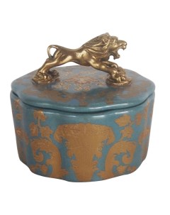 Шкатулка синяя с бронзовым львом и узором 12x12x10 см Гласар