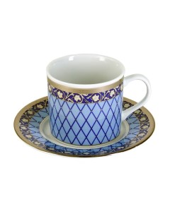 Чашка с блюдцем Cairo Сетка на синем отводка платина 170 мл Thun 1794