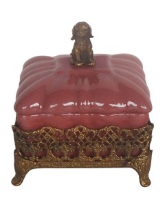 Шкатулка красная на бронзовой плетенной подставке с ножками и собачкой 12х11х12 см Гласар