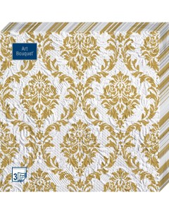 Салфетки бумажные золото с белым барокко 33х33 3сл 16шт Art bouquet