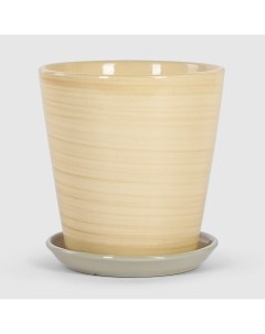Кашпо керамическое для цветов 13x15см бежевое полосатое Shine pots