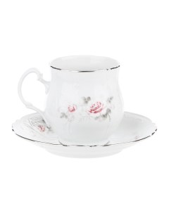 Чашка для чая 250 мл с блюдцем декор Бледные розы отводка платина 1794 Thun