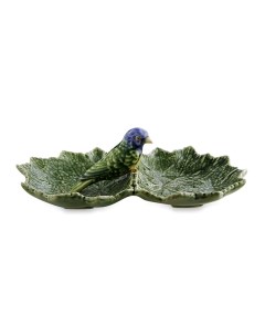 Блюдо двухсекционное листья с синей птичкой 22 см Bordallo pinheiro