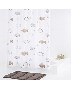 Штора для ванных комнат Fishes бежевый коричневый 180 200 Ridder