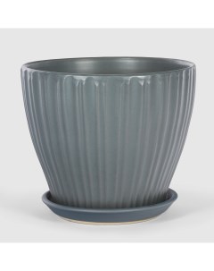 Кашпо керамическое для цветов 16x14см серое матовое Shine pots
