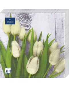 Салфетки бумажные белые тюльпаны 33х33 3сл 20шт Art bouquet