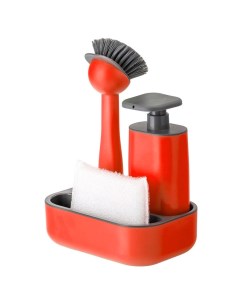 Набор для мытья посуды Rengo красный 4 предмета щетка и губка для мытья посуды с дозатором на подста Vigar