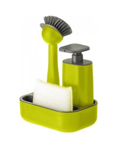 Набор для мытья посуды Rengo зеленый 4 предмета щетка и губка для мытья посуды с дозатором на подста Vigar