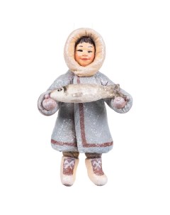 Елочная игрушка Ретро Мальчик с рыбой Московская игрушка