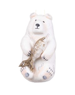 Елочная игрушка Ретро Белый мишка с рыбой Московская игрушка